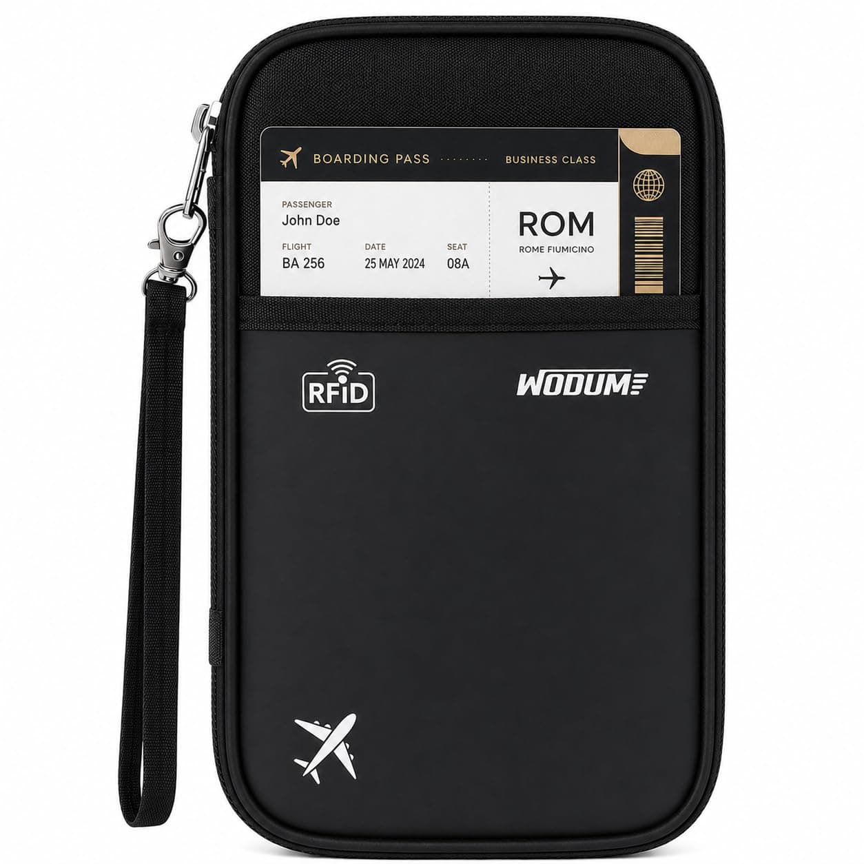 Wooum Unisex Polyester Passport Bag Passport Wallet with Boarding Pass Bag Travel Document Holder Passport Organizer with Credit Card Case Travel Accessory Bag (Grey.Black)