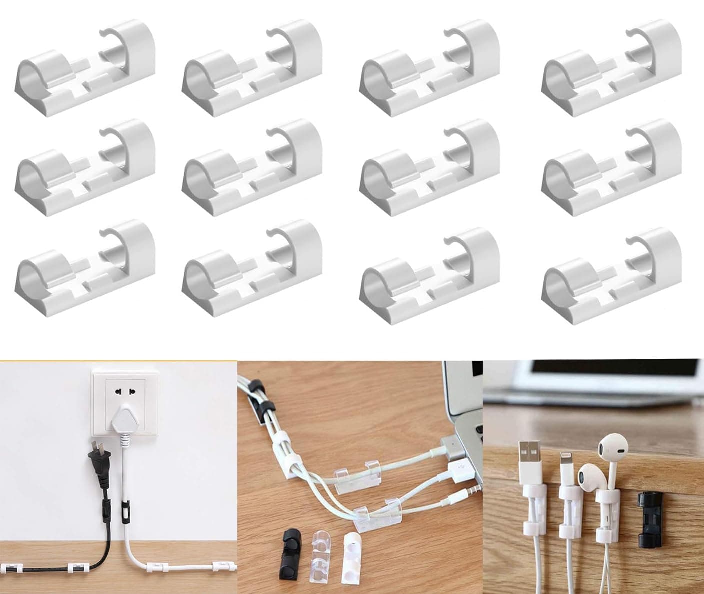 INOVERA (LABEL) 20 Pieces Cable Management Clips Desktop Wire Organizer Cord Hook with 3M Adhesive Foam (White)