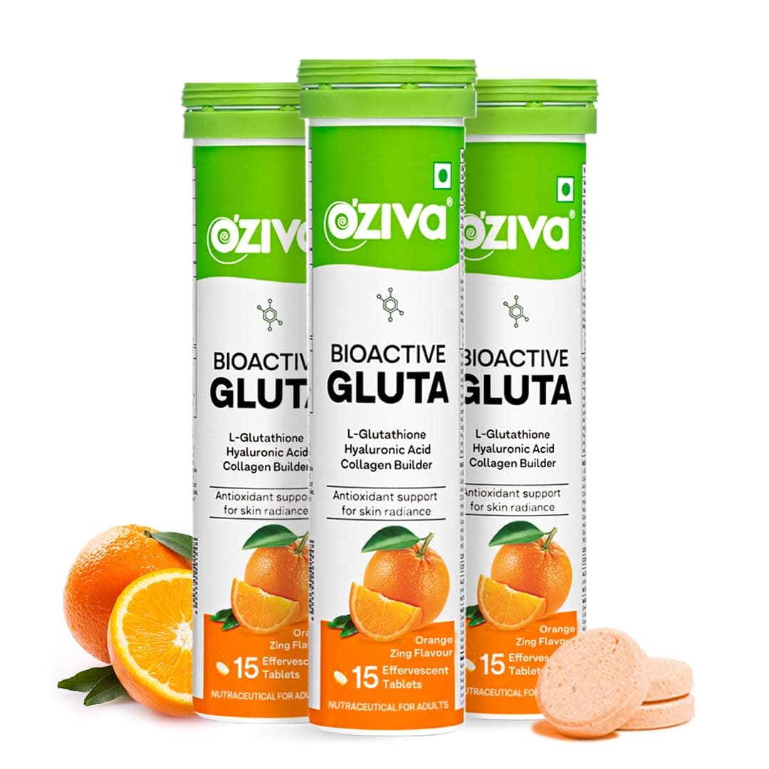 OZiva Bioactive Glutathione Tablets, Skin Glow, Orange, 45 Tabs, Pack of 3