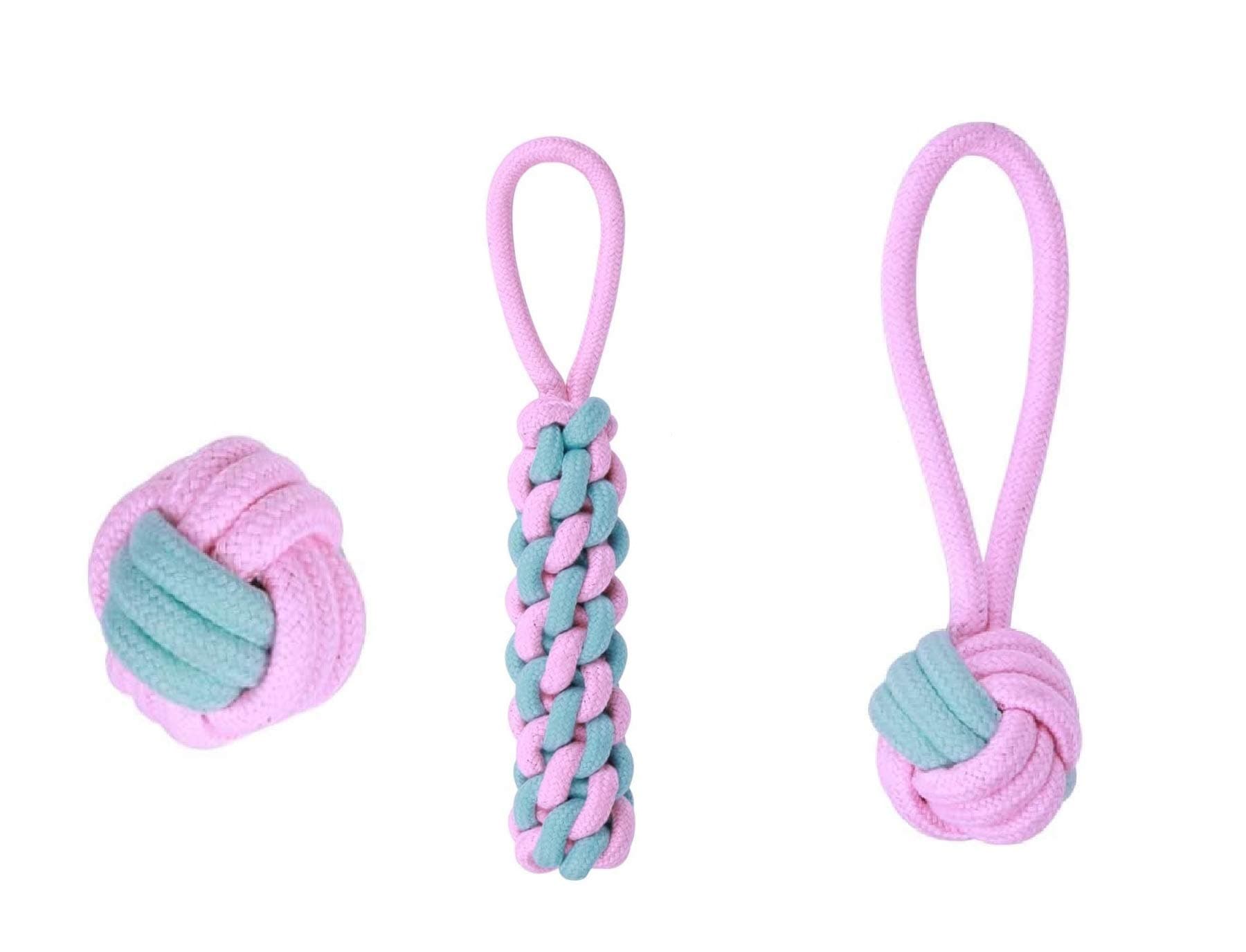 THE DDS STORE Dog Rope Toys for Aggressive Chewers Tough Rope Chew Toys for Large and Small Medium Dog 3 Pcs Combo Pack Indestructible Cotton Rope Toy Teeth Cleaning (Color May Vary)