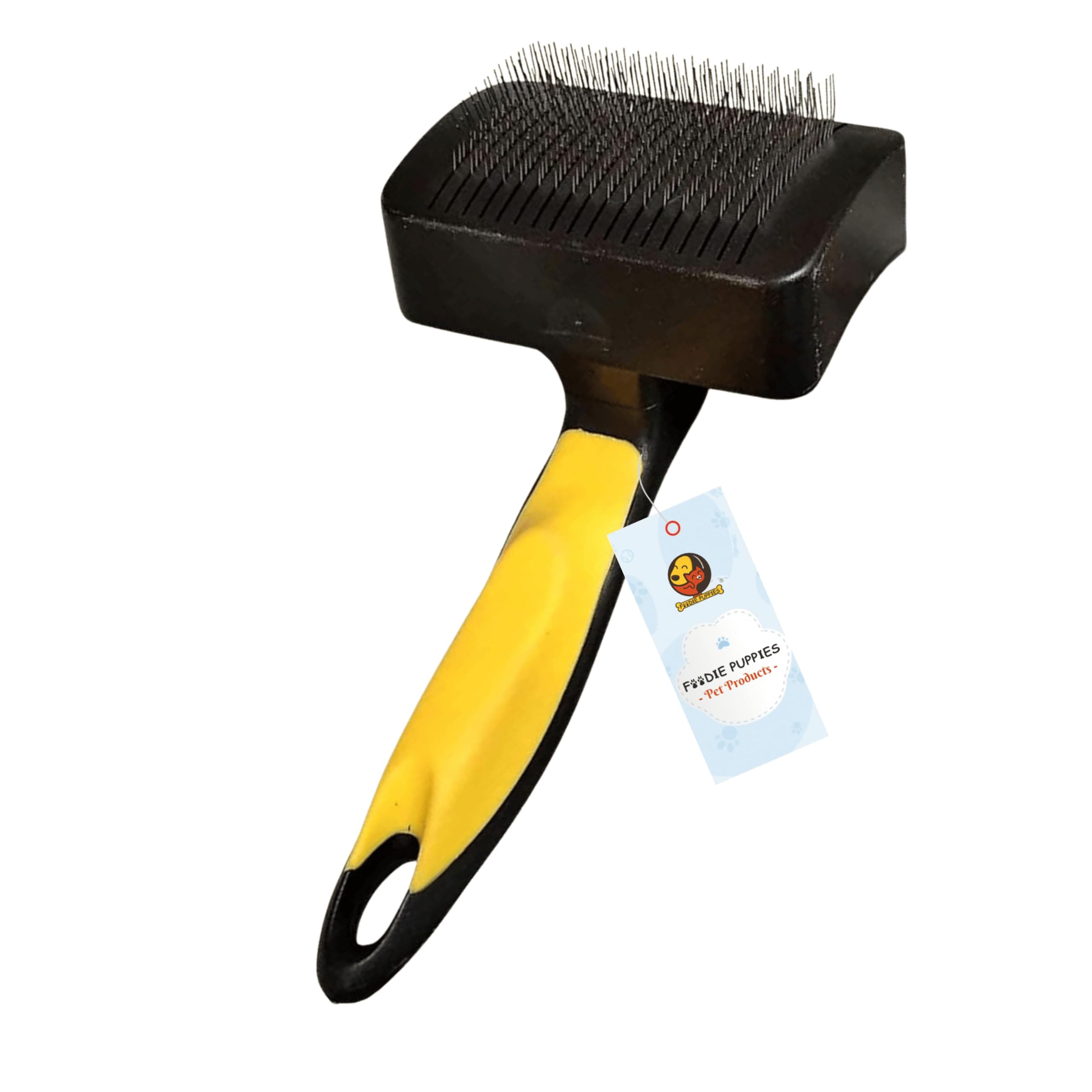 Foodie Puppies Pet Grooming Slicker Brush for Puppies, Dogs, and Cats - (Yellow - Medium) | Removes Loose Undercoat Mats and Tangled Hair | Massaging Tool for Long and Short Hair