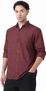 Peter England Men’s Slim Fit Full Sleeve Casual Shirt in Slub Cotton with All-Over Leafy Print