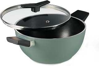 TRAMONTINA Aura Extra Deep 22cm Kadai with Lid, 2.9L | Reinforced Ceramic Non-Stick Cookware | Quick & Even Heating | Low-Oil Cooking | Bakelite Handle | All Cooktop Compatible | Sea Green