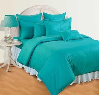 Swayam 100% Cotton Double Bedsheet with 2 Pillow Covers | Size 90 x 108 inch | 300 TC | Striped Design | Soft Breathable Bed Sheet | Comfortable & Durable for Bedroom - Turquoise