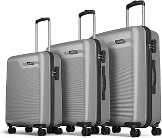 Aristocrat Axis Set of 3 Trolley Bag 56, 66 & 76cm | Small+Medium+Large | Hard Luggage | Smooth 8-Wheel Suitcase | Combination Lock with Sturdy Zipper | 3-Year International Warranty (Silver)