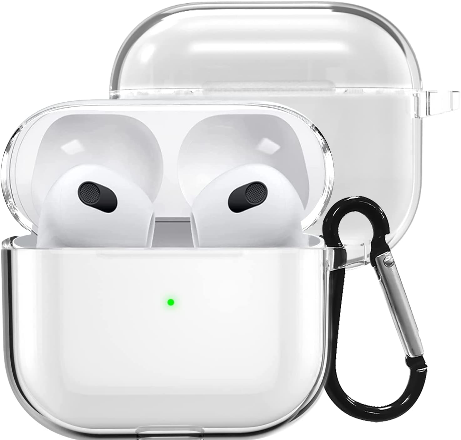 Meyaar Cute Silicone Case Compatible with Airpods 3rd Generation Case (2021), Two Part Design with Carabiner Hook, for Apple AirPods (3rd Generation) Case (Transparent)
