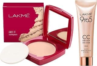 LAKMÉ Face It Compact, Pearl, 9 g & Lakme 9 to 5 CC Cream Mini, 01 - Beige, Light Face Makeup with Natural Coverage, SPF 30 - Tinted Moisturizer to Brighten Skin, Conceal Dark Spots, 9 g