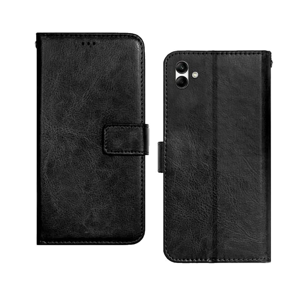 Amazon Brand - Solimo Faux Leather Samsung Galaxy M04 / F04 / A04E Flip Cover | Card Pockets Wallet & Stand | Flip Cover for Samsung Galaxy M04 / F04 / A04E - Black