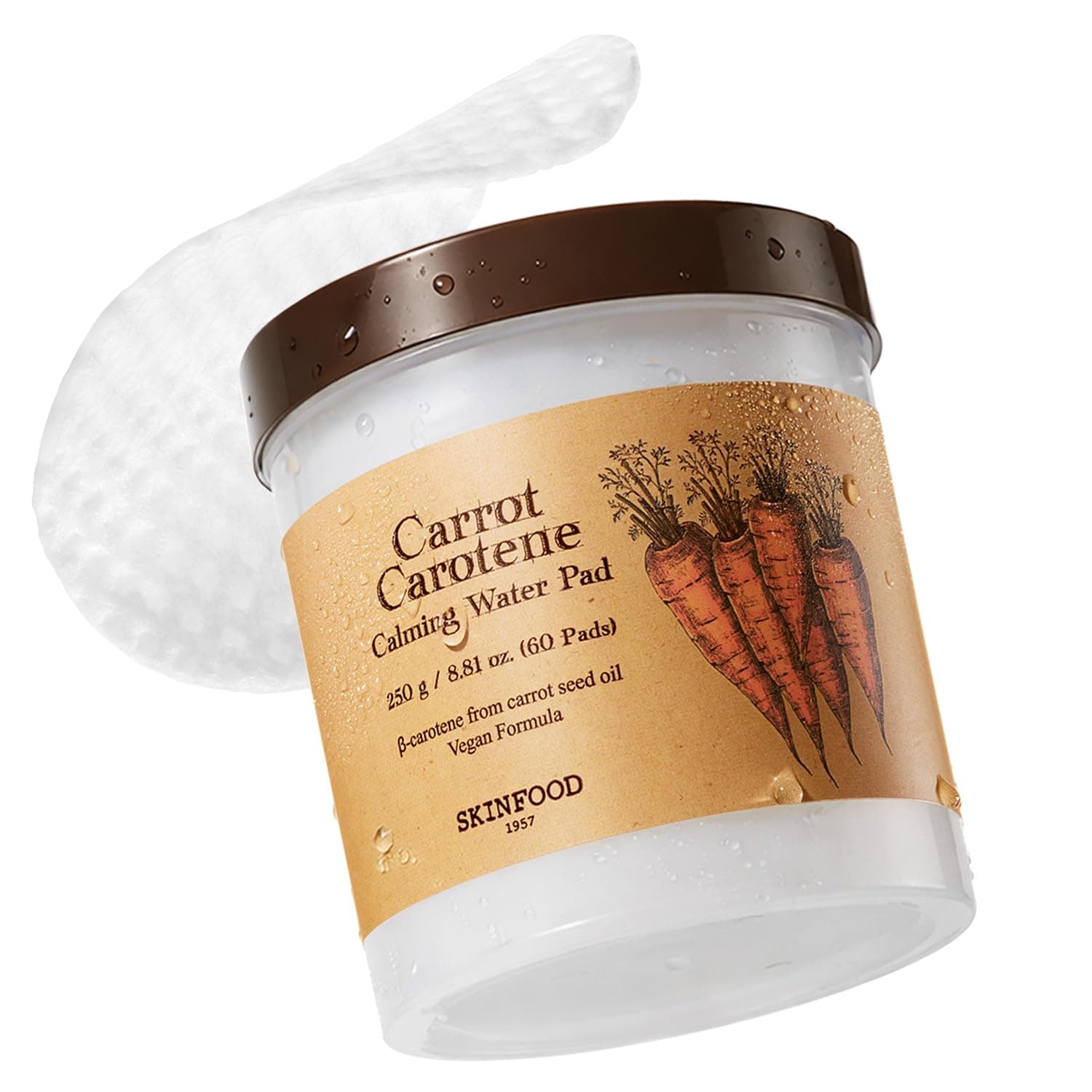 SKIN FOOD since 1957 Cream Carrot Carotene Calming Water Pad | 60 Sheets | Redness Relief Soothing Facial Relaxed Fit Pads | Sensitive Skin | Vegan | Cruelty Free | 250G
