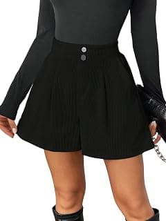 GRECIILOOKS Women's High Waist Tailored Shorts | Ribbed Poly Lycra Blend Summer Shorts with Pockets & Button Closure | Elegant Folded Hem Casual Wear for College, Brunch & Daily Outings