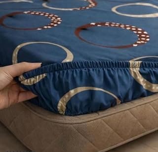 Geeta Presents Premium Cotton Elastic Fitted Geometric Bedsheets with 2 King Size Pillow Covers | Double Bed with All Around Elastic 180 TC Supersoft | (72"X78", 180-200 TC A2016