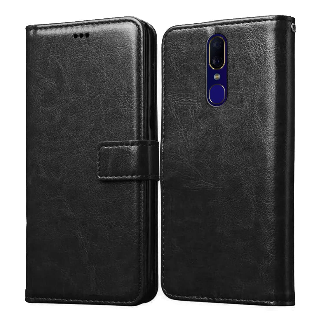 Amazon Brand - Solimo Flip Leather Mobile Cover (Soft, Flexible & Kickstand Back case) Compatible for Oppo F11 (Black)