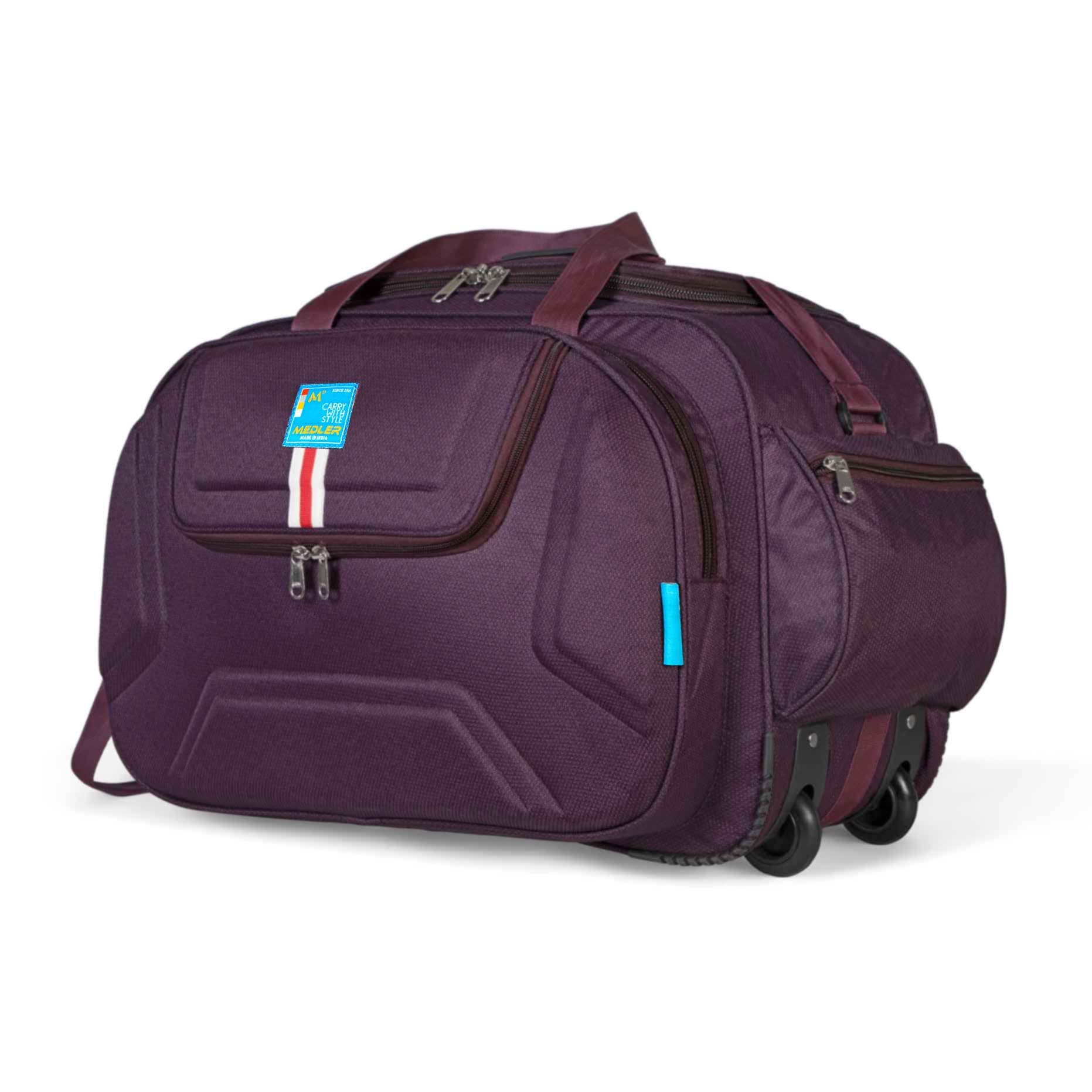 M MEDLER Derben Nylon 55 litres Waterproof Strolley Duffle Bag- 2 Wheels - Luggage Bag (Purple)