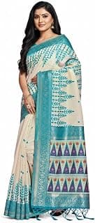 MIMOSA Women’s Saffire Linen Saree Woven with Zari Tissue | Banarasi Style Saree | Rich Pallu | 6.2 Mtrs