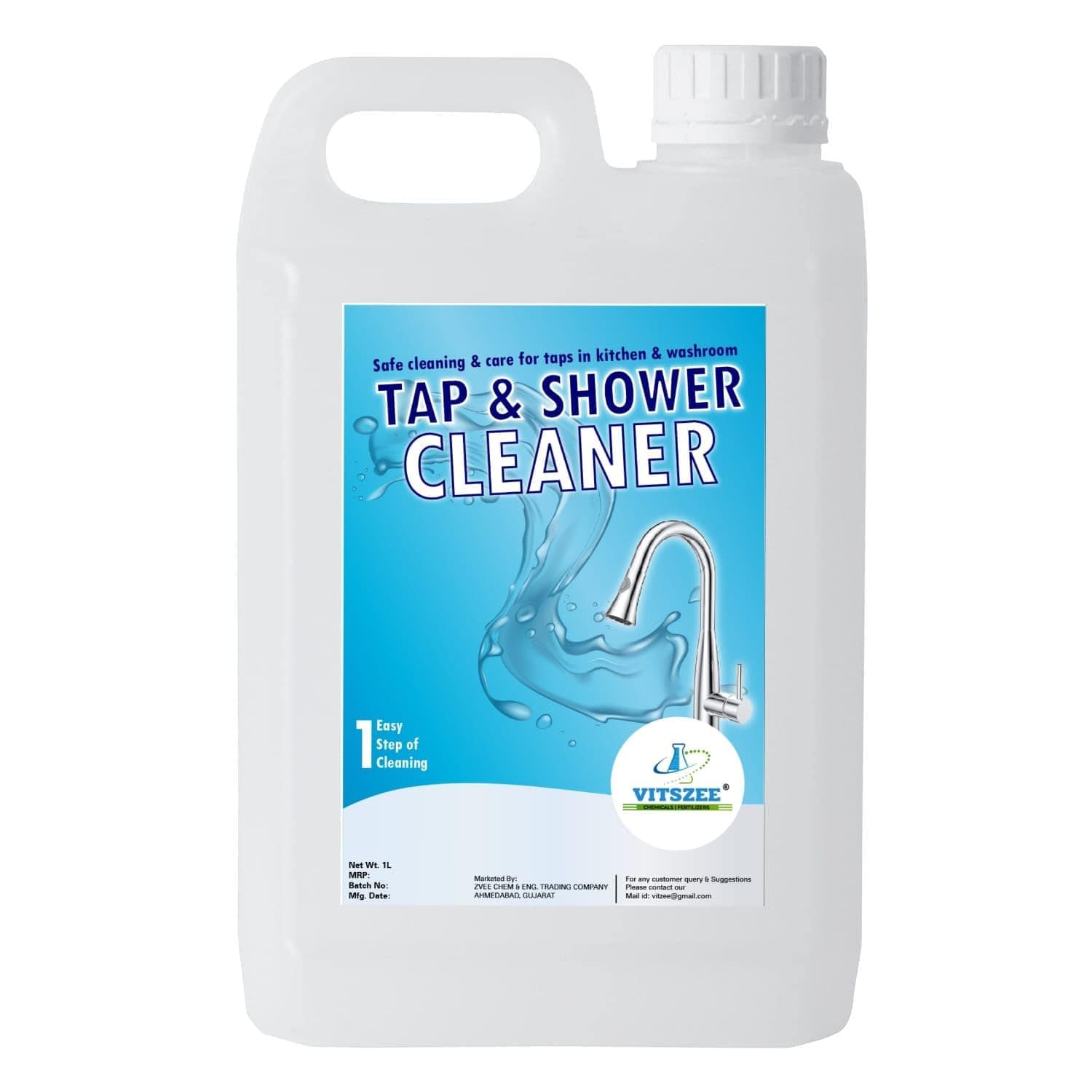 VITSZEE Tap & Shower Cleaner 1L | Hard Water Stain Remover for Bathroom Fittings | Removes Limescale, Water Marks & Soap Scum | Multi Surface Bathroom Cleaner