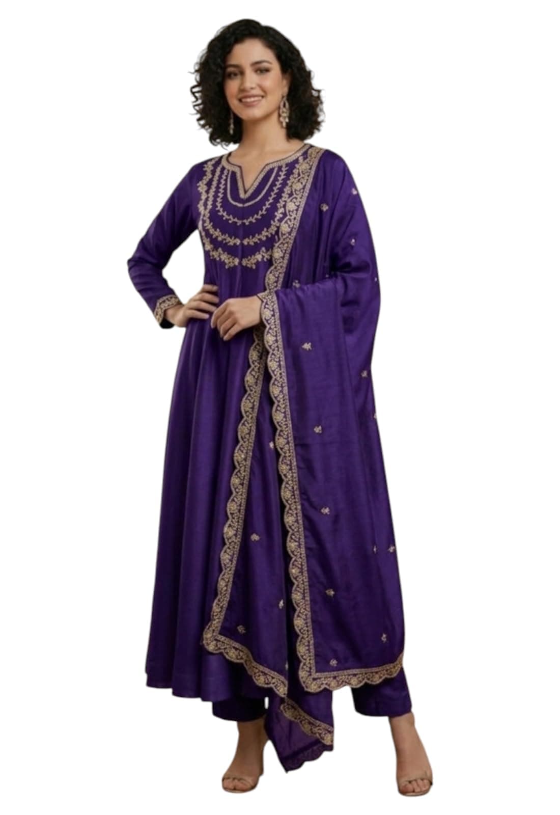 Yashika Women's Silk Blend Embroidered Anarkali Kurta Set with Dupatta | Full Length Ethnic Wear for Women | Wedding