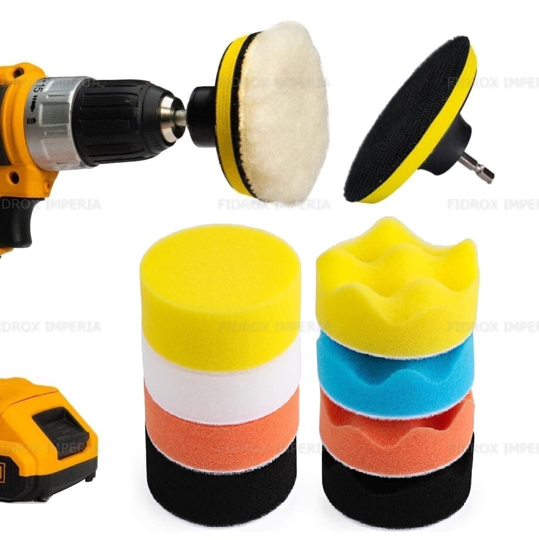 FI FIDROXIMPERIA Fidrox Premium Car Foam Drill 3-Inch Buffing And 11 Polishing Pads Kit, Compound Automotive Polisher Car Wash Cleaning Tools, Sealing Glaze, Foam Pads Of Drill Polisher Attachment