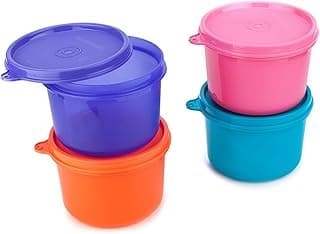 SignoraWare Executive BPA Free Plastic Round Big Containers | Airtight & Leakproof | Microwave & Dishwasher Safe | Stackable Containers | Best for Home, Office & Pantry use (450ml x 4 | Multicolour)