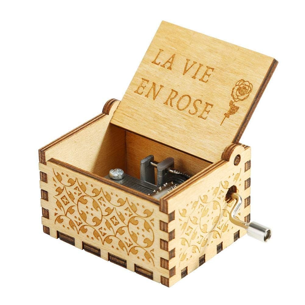 Zesta Wooden Music Box | Vintage Hand Crank Music Box Gift 6.4x5.2x4.2cm | Plays Nostalgic La Vie En Rose, Vitange Gift for Girlfriend/Boyfriend