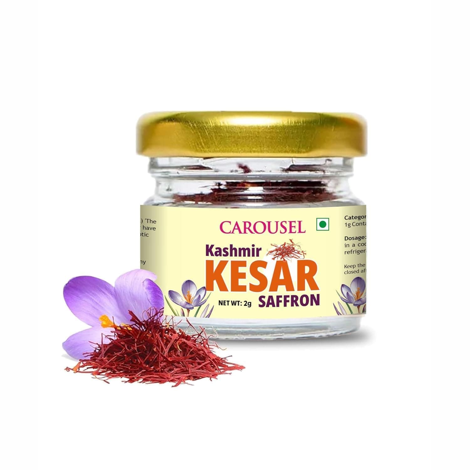 CAROUSEL Kashmir Kesar (Saffron) 2g – Premium Grade Pure Kashmiri Saffron Threads for Cooking, Milk, Skincare & Pooja Use