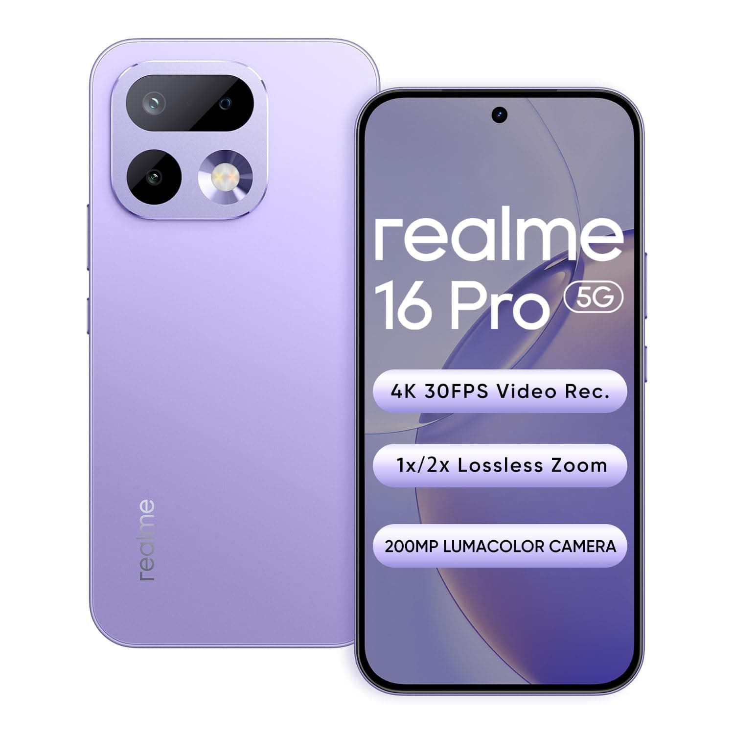 realme 16 Pro 5G Smartphone 8+256GB Purple, 6.78-Inch Screen, 144Hz AMOLED Display,7000mAh Battery,80W SuperVOOC, Rear 200MP+Front 50MP Camera, MediaTek 7300-Max Processor,IP69