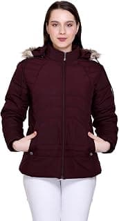 Barstow Winter Puffer Jacket with Faux Fur Hood, Quilted, Full Zip, Burgundy