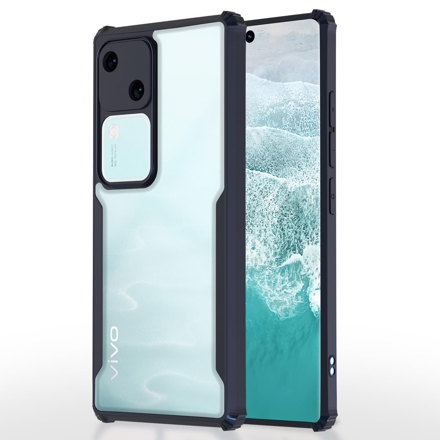 Amazon Basics Back Cover for Vivo V30 5G | Crystal Clear Transparent Back | Ultra Hyrbid | Full Camera Protection | Raised Edge | Bumper Cover (Blue)