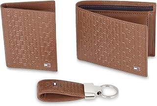 Tommy Hilfiger Leather Brian Men Wallet + Card Case + Key Fob Gift Set for Men - Free Size, Brown