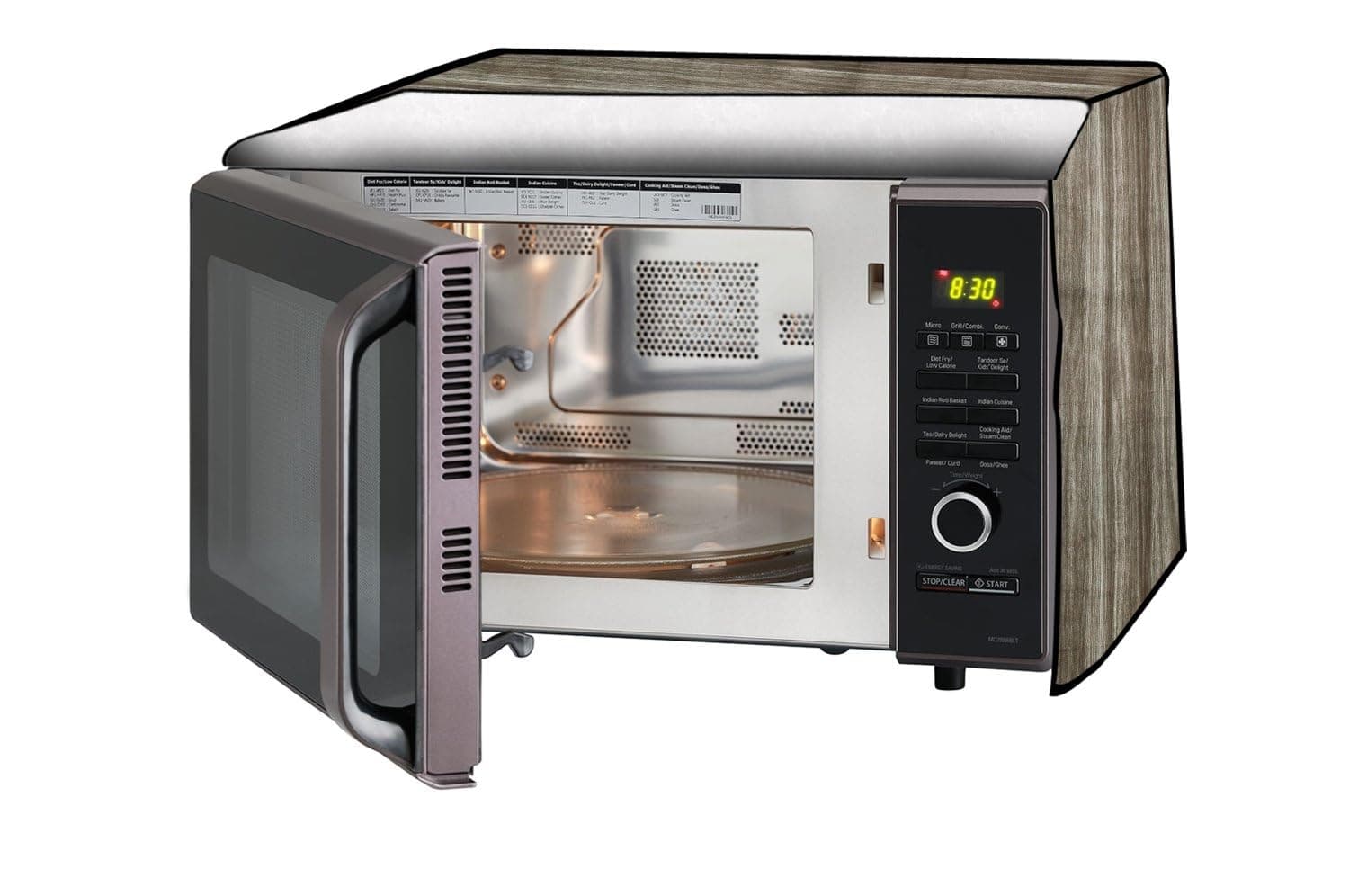 Stylista microwave oven cover compatible for Morphy Richards 48 Liters OTG 48RCSS, Dustproof, stainproof, Wipeable cover, Wooden Pattern Coffee