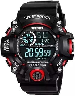 SELLORIA Digital Boy's Silicone Watch (Red Dial Black Colored Strap)