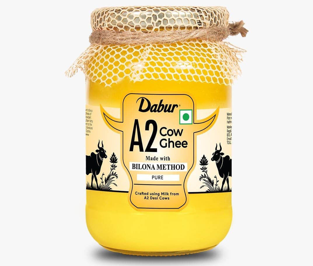 Dabur A2 Cow Ghee - 500ml | Rich in Vitamin A & Antioxidant properties | Made with Bilona method | Helps balance Vata & Pitta Dosha | Crafted using milk from A2 desi cows