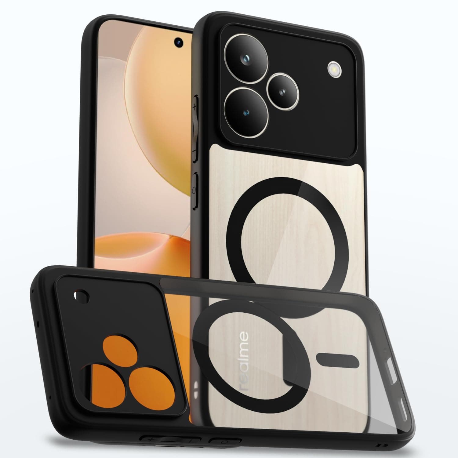 Amazon Basics Back Cover for Realme P4 Pro 5G Compatible with Mag-Safe | Shockproof Design | Hard Transparent Back Case (Black Mag-Safe)