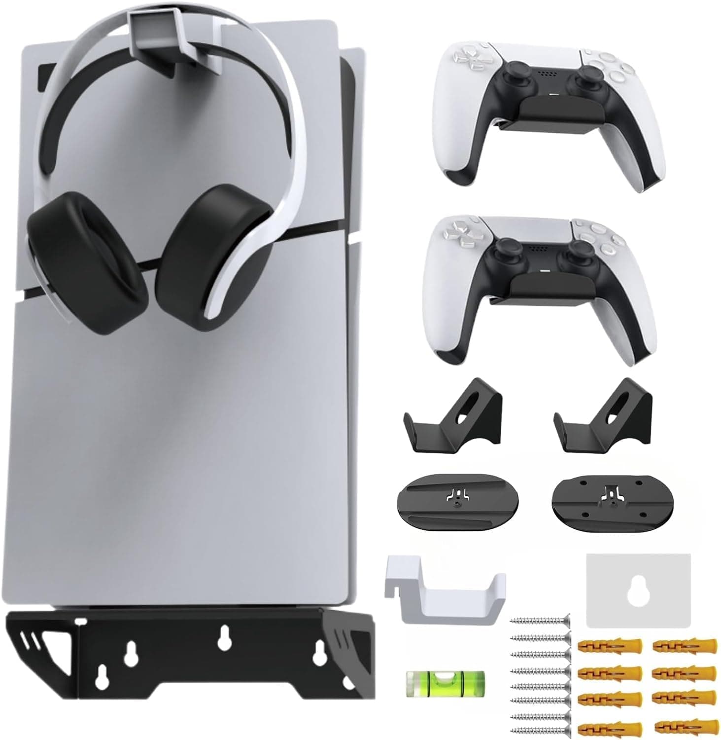 New World Wall Mount Stand For PS5 Regular/PS5 Slim Bracket , Wall stand for PS5 Slim/PS5 Normal (Disc and Digital Edition), with 2 Controller holder and 1 Headphone holder (PS5 Accessories)