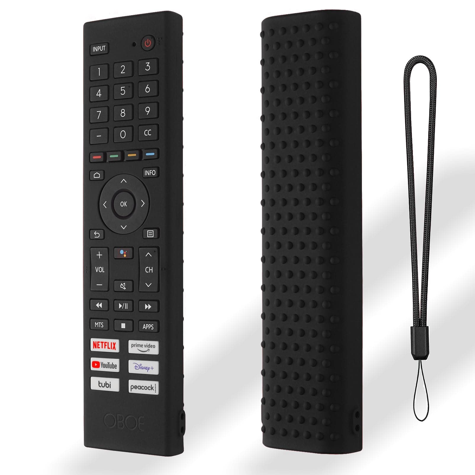 Oboe Silicone Tv Remote Cover Compatible with Hisense Tv Remote ERF380 Protective Case with Lanyard (B-Black) [Remote NOT Included]