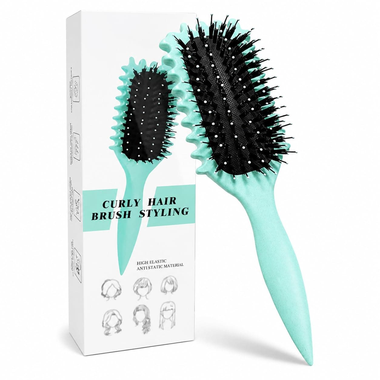 Curly Hair Brush for Women & Men, Multicolor | Curl Defining and Detangling, Boar Bristles, Flexible Edge Teeth, Shaping, Combing and Enhancing Natural Curls