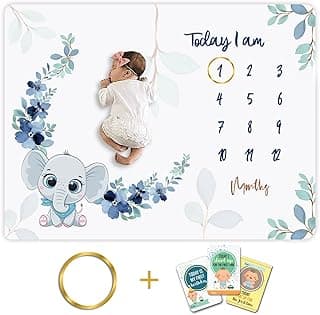 Baby Monthly Milestone Blanket | Includes Wooden Wreath and Pacifier Clip | 1 to 12 Months Extra Soft Fleece | Best Photography Backdrop Prop for Newborn Boy & Girl (Animal Print)