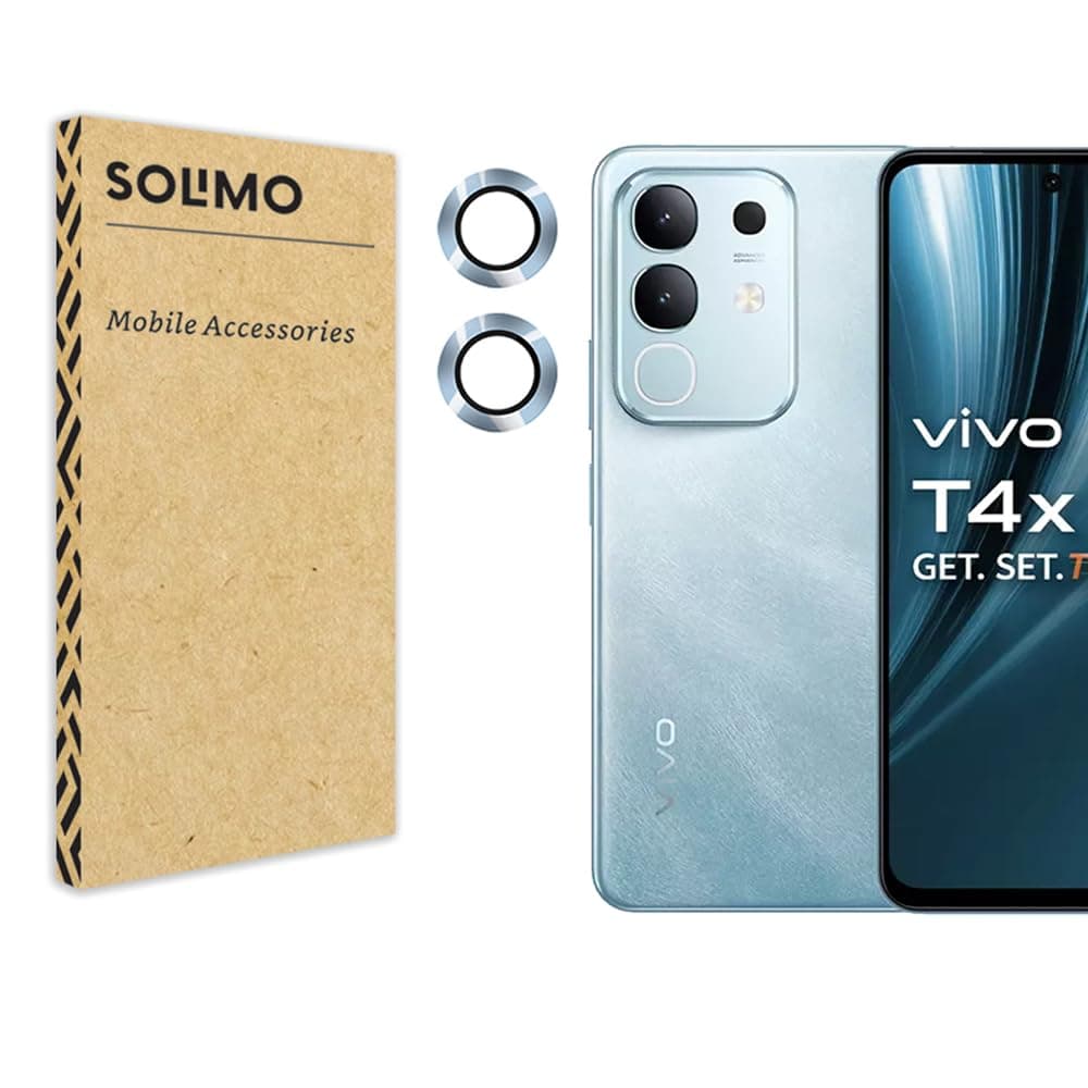 Amazon Brand - Solimo Camera Glass Lens Protector Ring for Vivo T4X 5G Case Friendly with Edge to Edge Coverage and Easy Installation (Blue)