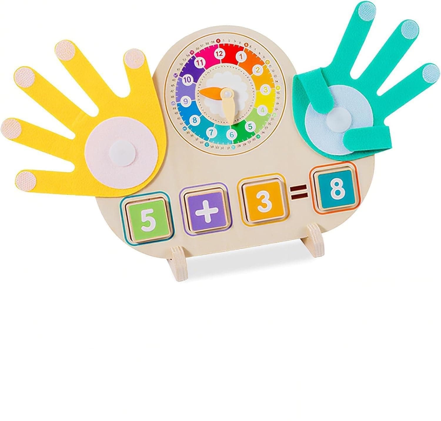 SHINETOY Montessori Wooden Math Learning Toy | Finger Counter, Addition & Subtraction Game Calculating with Educational Clock | Preschool Homeschool Teaching Tool for Kids Ages 3–9