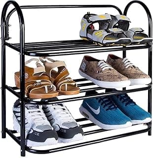 Heavy Metal Home Utility Foldable Shoe Rack 3 Shelves Durable and Multipurpose Shoe Rack/Shoe Stand/Shelf Book Stand/Shelve/Multipurpose Rack Big (3 Tier)