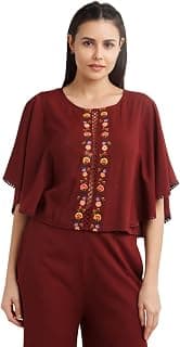 Zink London Women's Maroon Solid Flared Sleeve Top