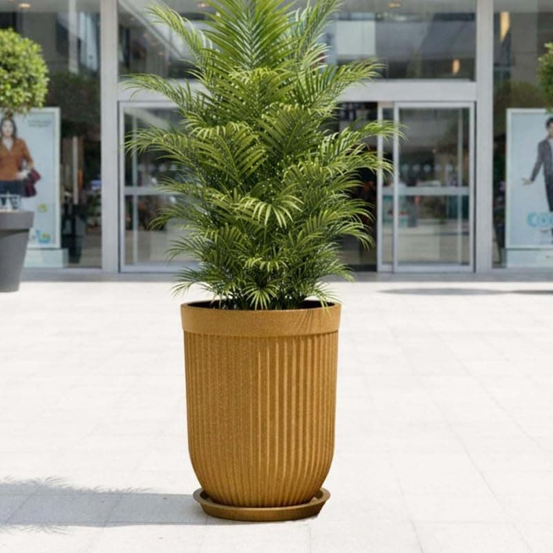 Amazon Brand - Umi 30 Inch Big Size Polymer Flower Pot with Saucer Tray for Indoor & Outdoor Plants | Large Plastic Planter for Living Room, Balcony, Garden & Home Décor | Modern Ribbed Design Brown
