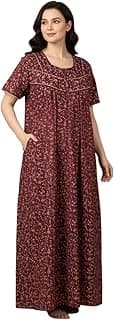 Bahumaan Cotton Nighty for Women Full Length Stylish | Floral Print Cotton Maxi Dress for Women with Pocket | Sleepwear Gown for Women