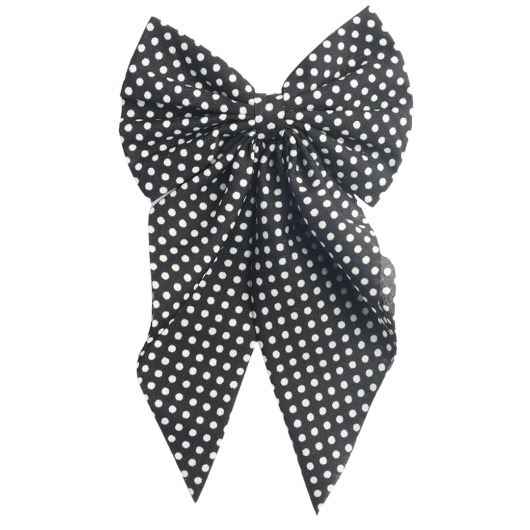Radhu & Kabby Hair Bow for Women/Girls | Polka Print Hair Bow Clip | Hair Accessories | Fancy & Stylish | Anti-Hair Breakage Hairclips for all Occasions | 1 Pcs | Black Colour
