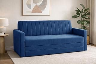 Sofa-Cum-Bed | 3-Seater Couch with Armrest | Modern Fabric Sofa for Living Room, Bedroom & Office-Blue-Color