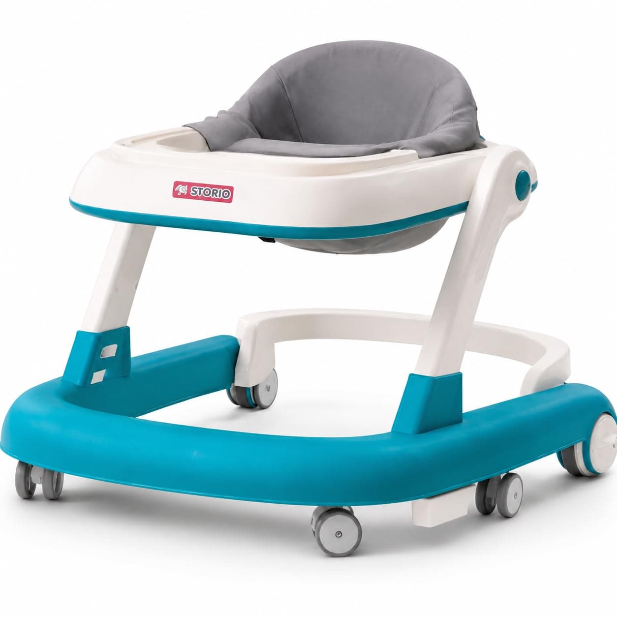 Storio Baby Walker for 6–18 Months 360° Rotatable | 3-Level Adjustable Height Walker with Food Dining Tray | Non-Musical Non-Battery 6 Wheels, Foldable & Safe Baby Activity Walker for Boys & Girls - Sea Green