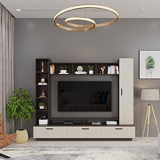 BLUEWUD Fenily Engineering Wood Floor Standing TV Entertainment Unit Set Top Box Stand/TV Cabinet Panel with Shelves for Books & Décor Display Unit Bed Living Room Upto 60 Inches (Wenge & White)