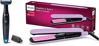 PHILIPS BHS393/40 Straightener with SilkProtect Technology. Straighten, curl, suitable for all hair types, Lavender & BG1025/15 Showerproof Body Groomer for Men