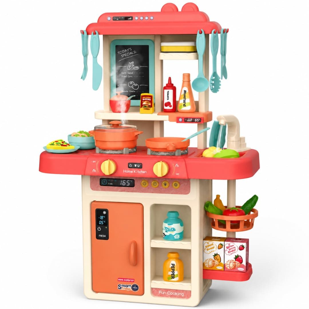 MiniExplorer Kitchen Set for Kids Girls Big Cooking Set with Light and Sound Pretend Play Toy Battery Operated with Accessories