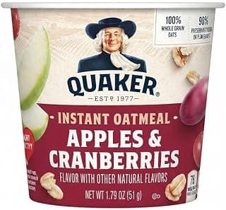 Quaker Instant Oatmeal By febora Apples & Cranberries, 51 g | 100% Whole Grain Oats, Natural Flavours, Single Serve Cup, Quick Preparation, Heart Healthy