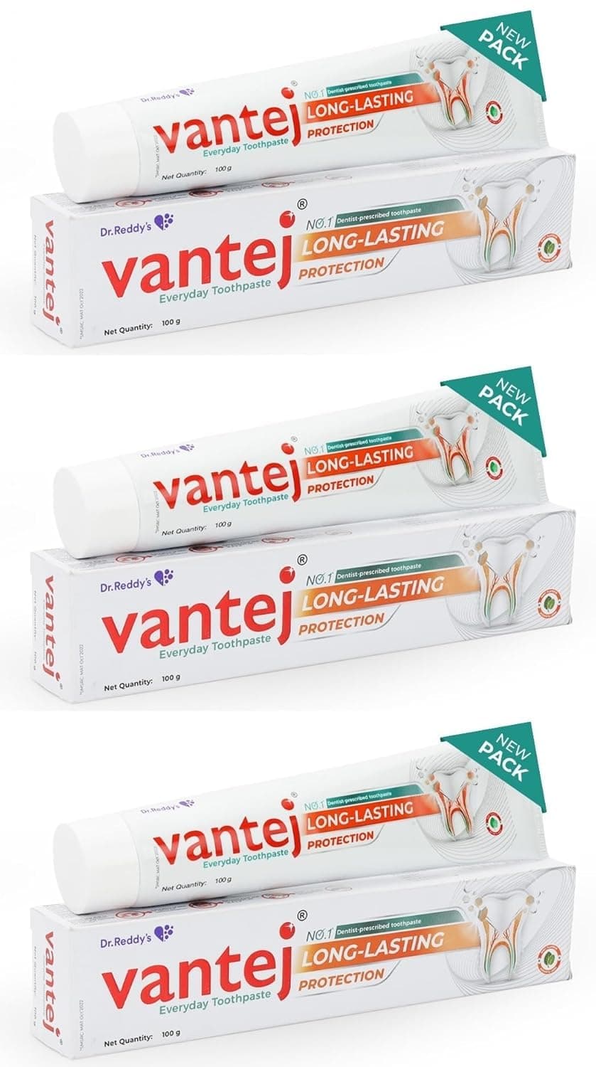 Vantej Dr Reddy's Tooth Sensitivity Toothpaste| Perfect for Sensitive Teeth| Fast Acting Pain Relief| Enamel Protection| Long-Term Sensitivity Healing| 100g (Pack of 3)